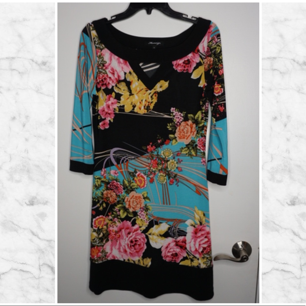 3/4 Sleeve Floral Mini Dress